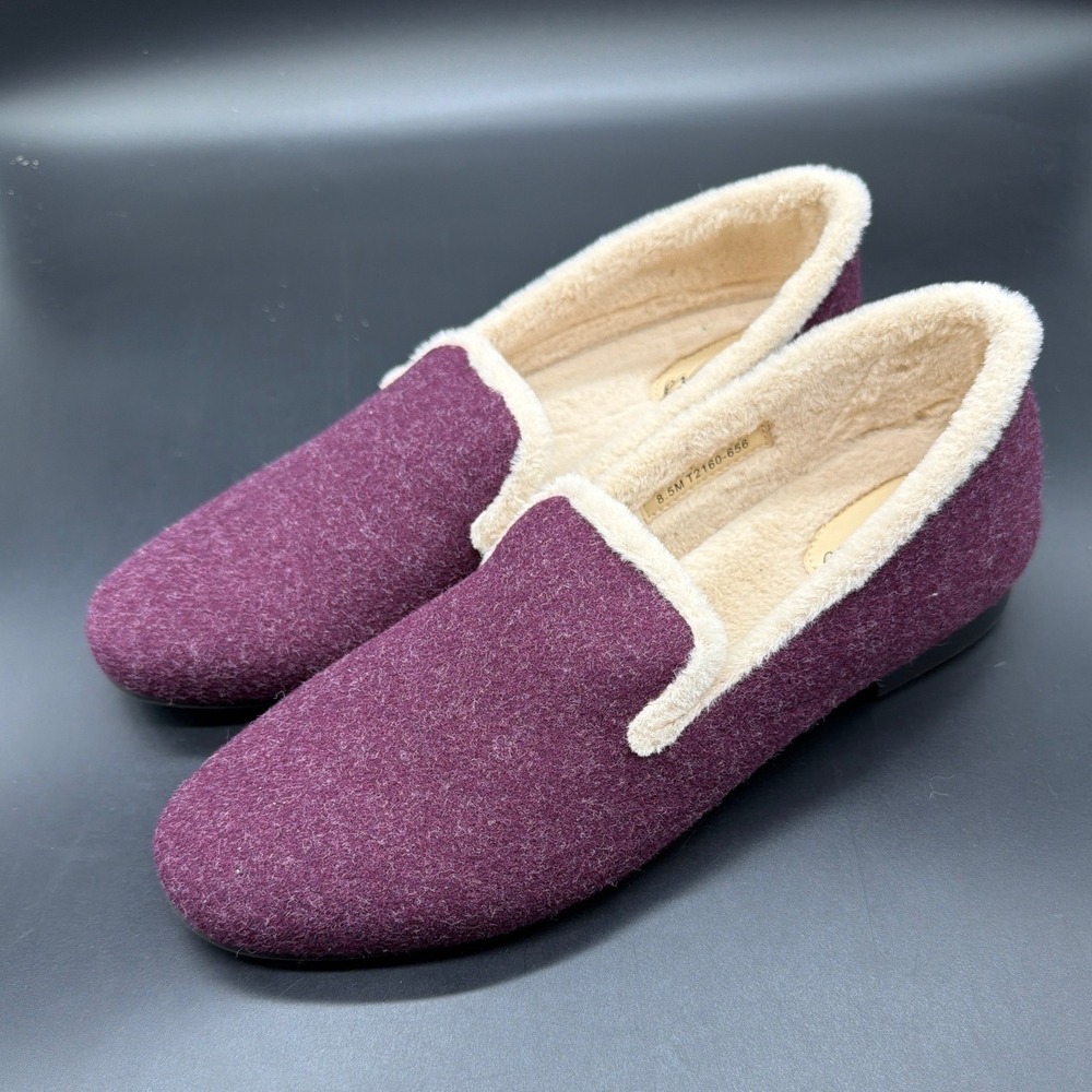 Trotters Womens 8.5M‎ Plum Purple Felt Faux Fur Lined Loafers T2160-656 Flats